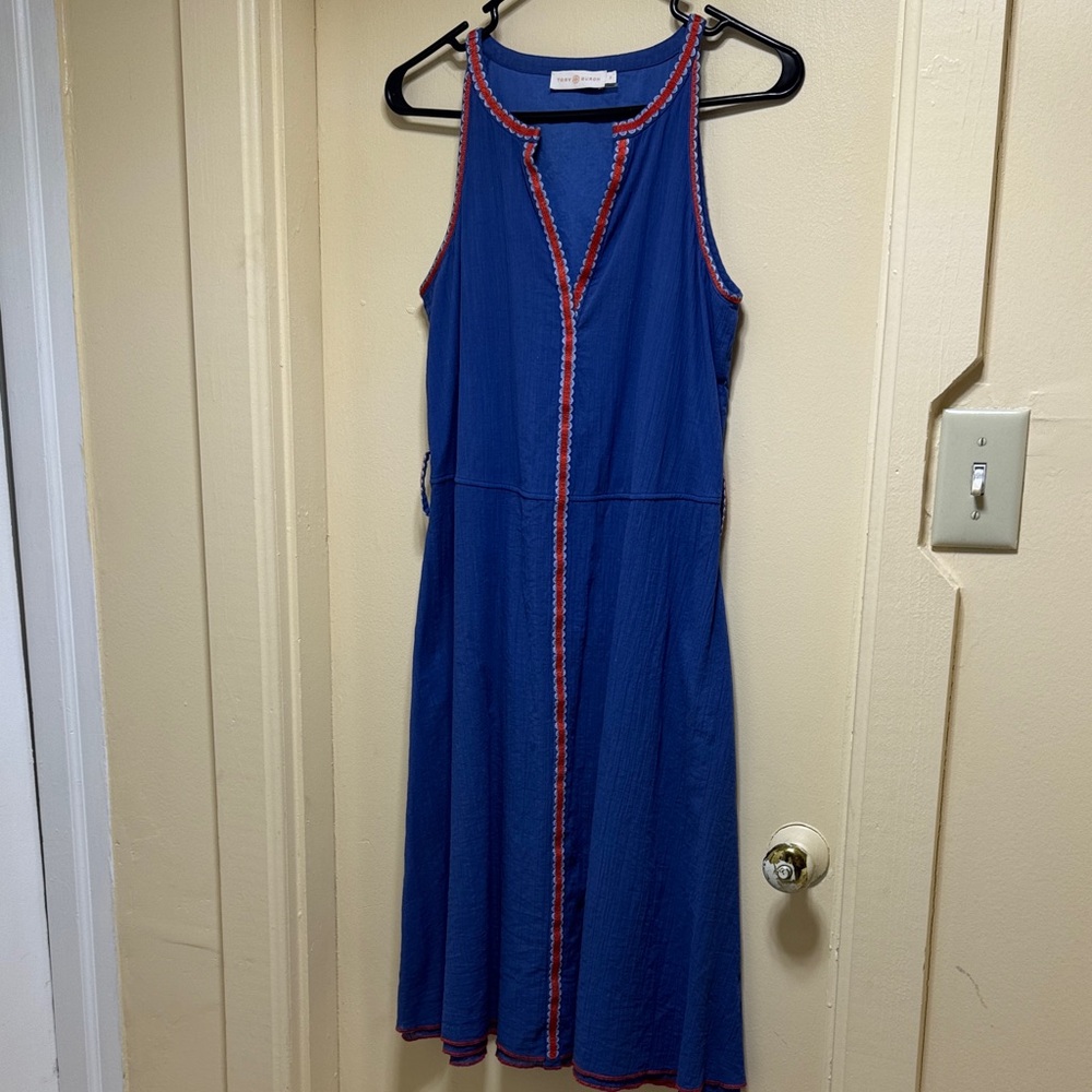 Tory Burch Royal Blue Midi Dress with Red Accents